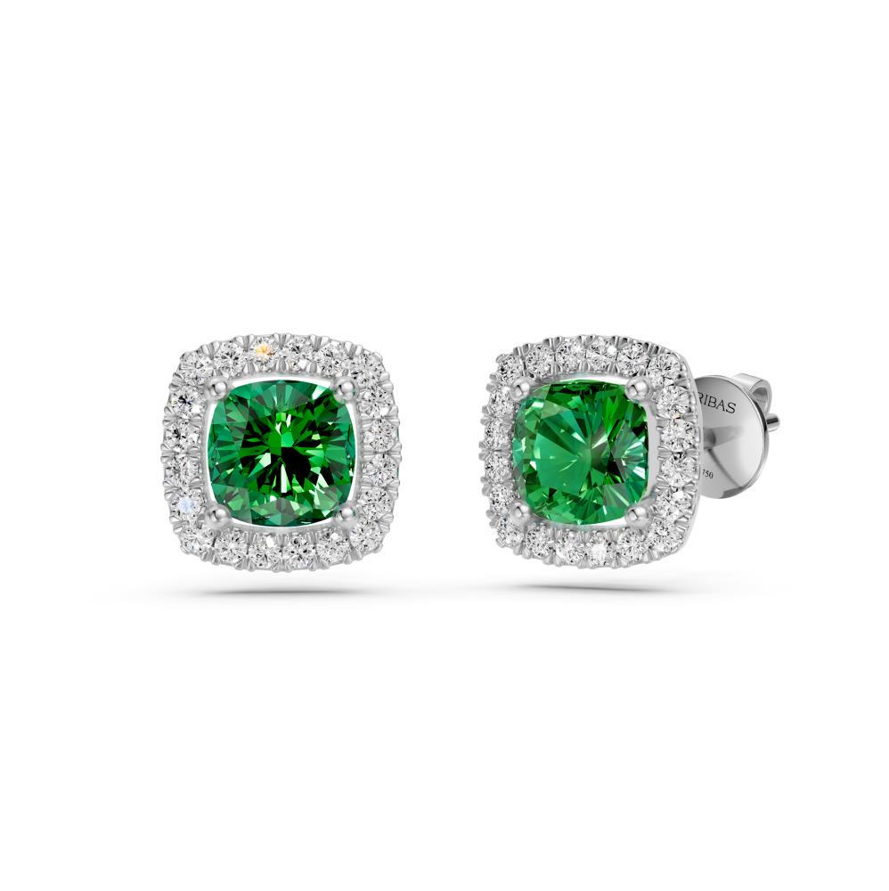 Diamond Earrings in White Gold with Tsavorites