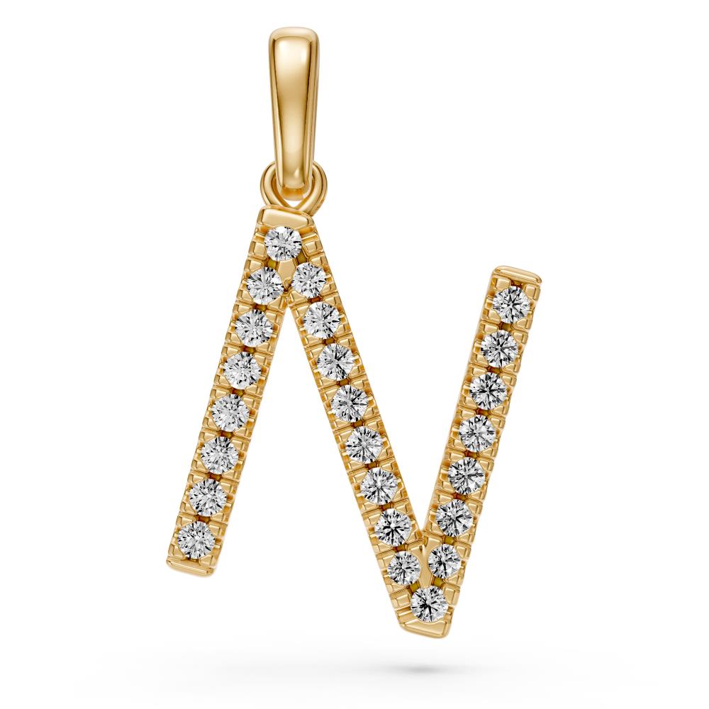 Diamond Letter N Pendant in Yellow Gold