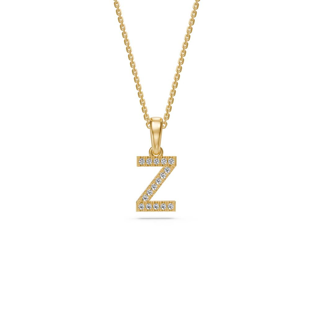 Mini Diamond Letter Z Pendant in Yellow Gold