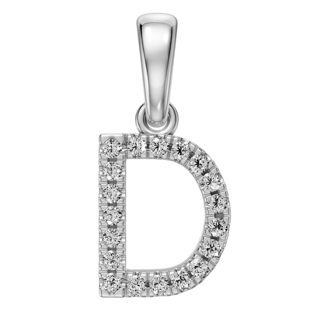 Mini Diamond Letter D Pendant in White Gold