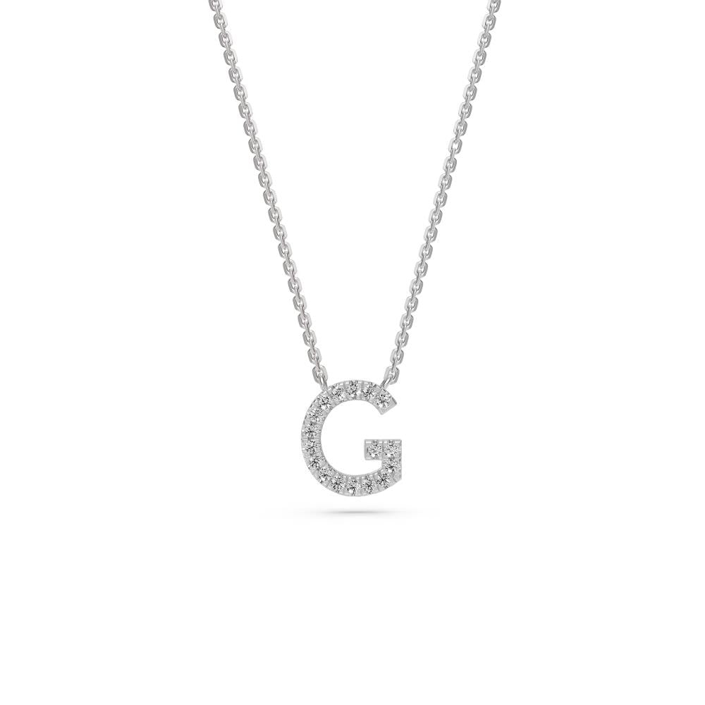 Diamond Letter G Necklace in White Gold