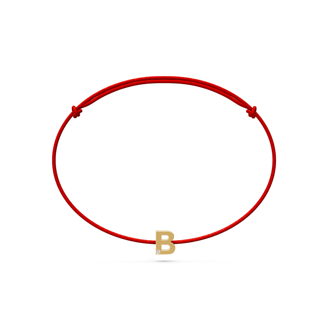 String Bracelet with Diamond in Yellow Gold "B" Letter