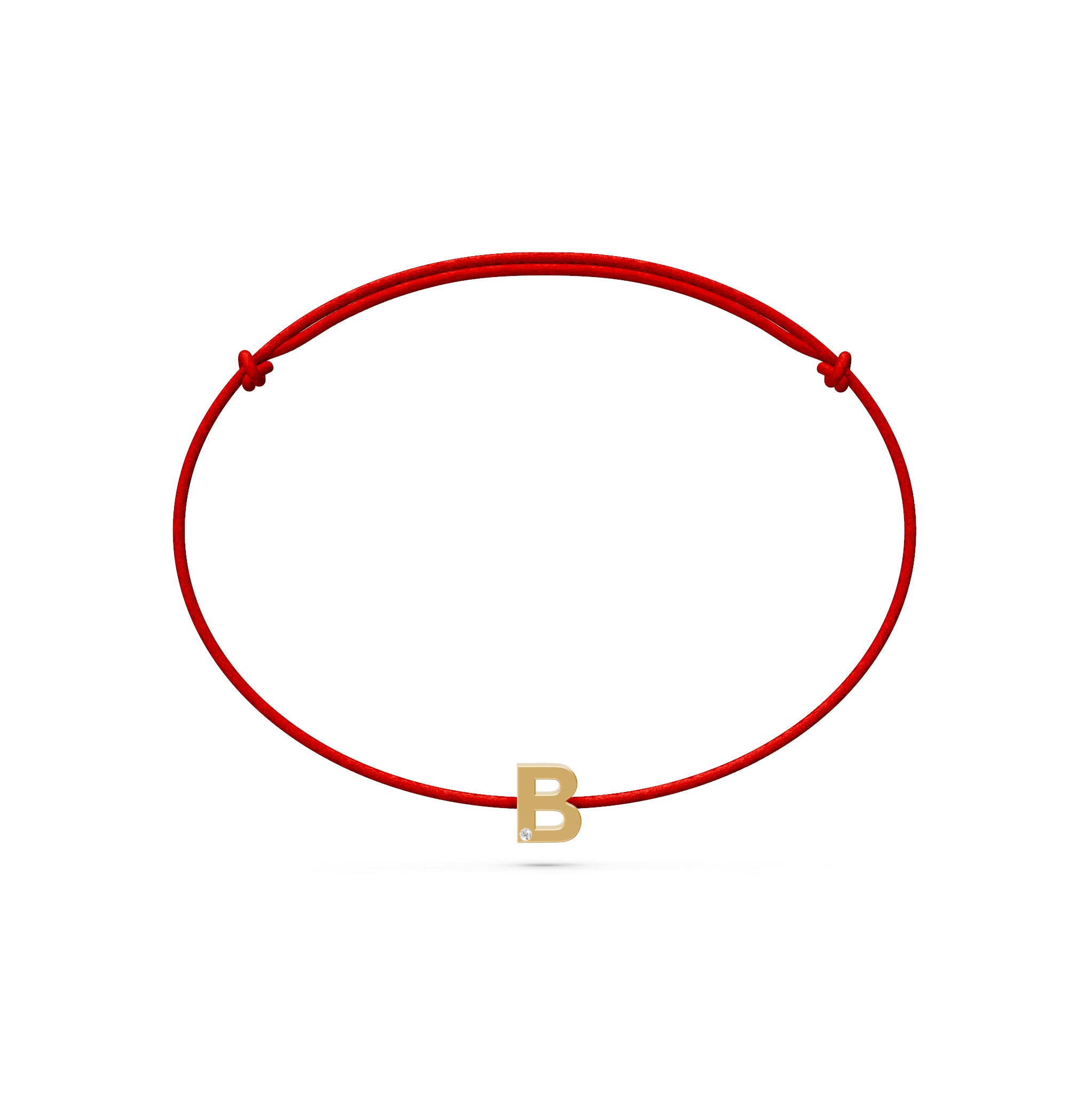 String Bracelet with Diamond in Yellow Gold "B" Letter