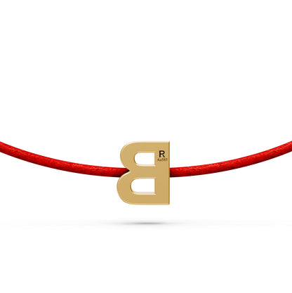 String Bracelet with Diamond in Yellow Gold "B" Letter