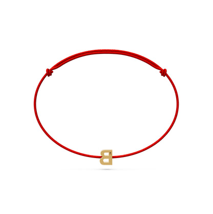 String Bracelet with Diamond in Yellow Gold "B" Letter