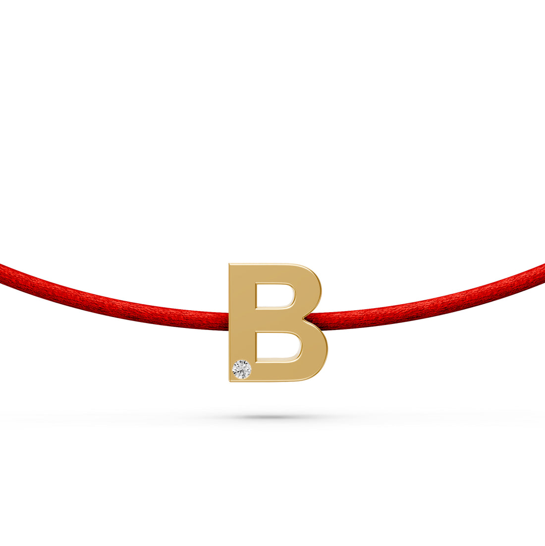 String Bracelet with Diamond in Yellow Gold "B" Letter