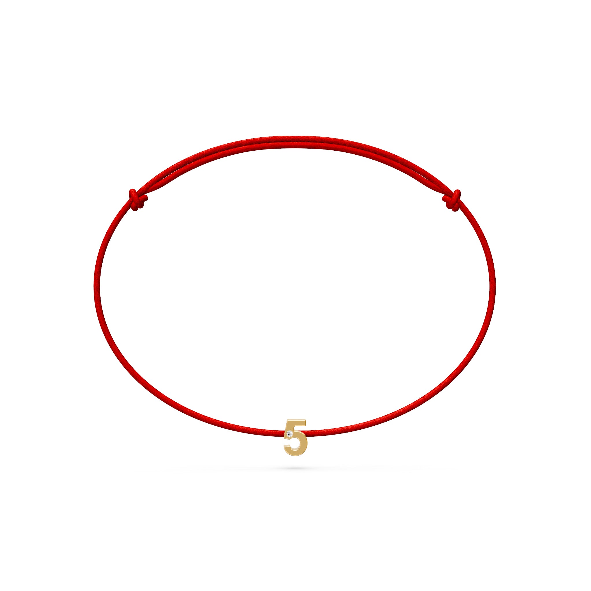 String Bracelet with Diamond in Yellow Gold Number "5"