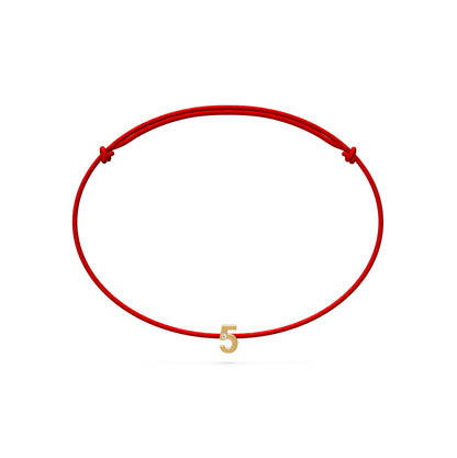String Bracelet with Diamond in Yellow Gold Number "5"