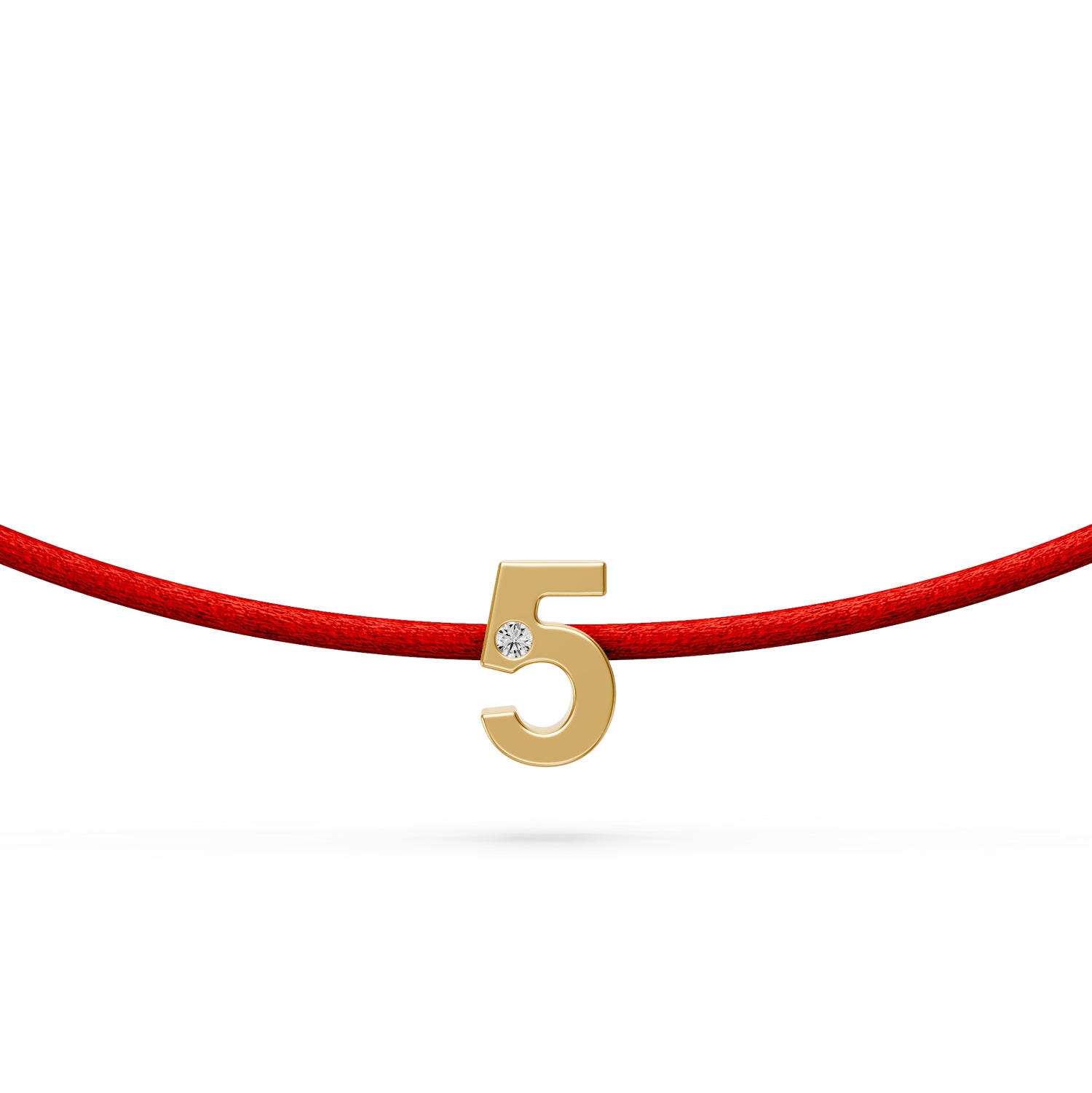 String Bracelet with Diamond in Yellow Gold Number "5"