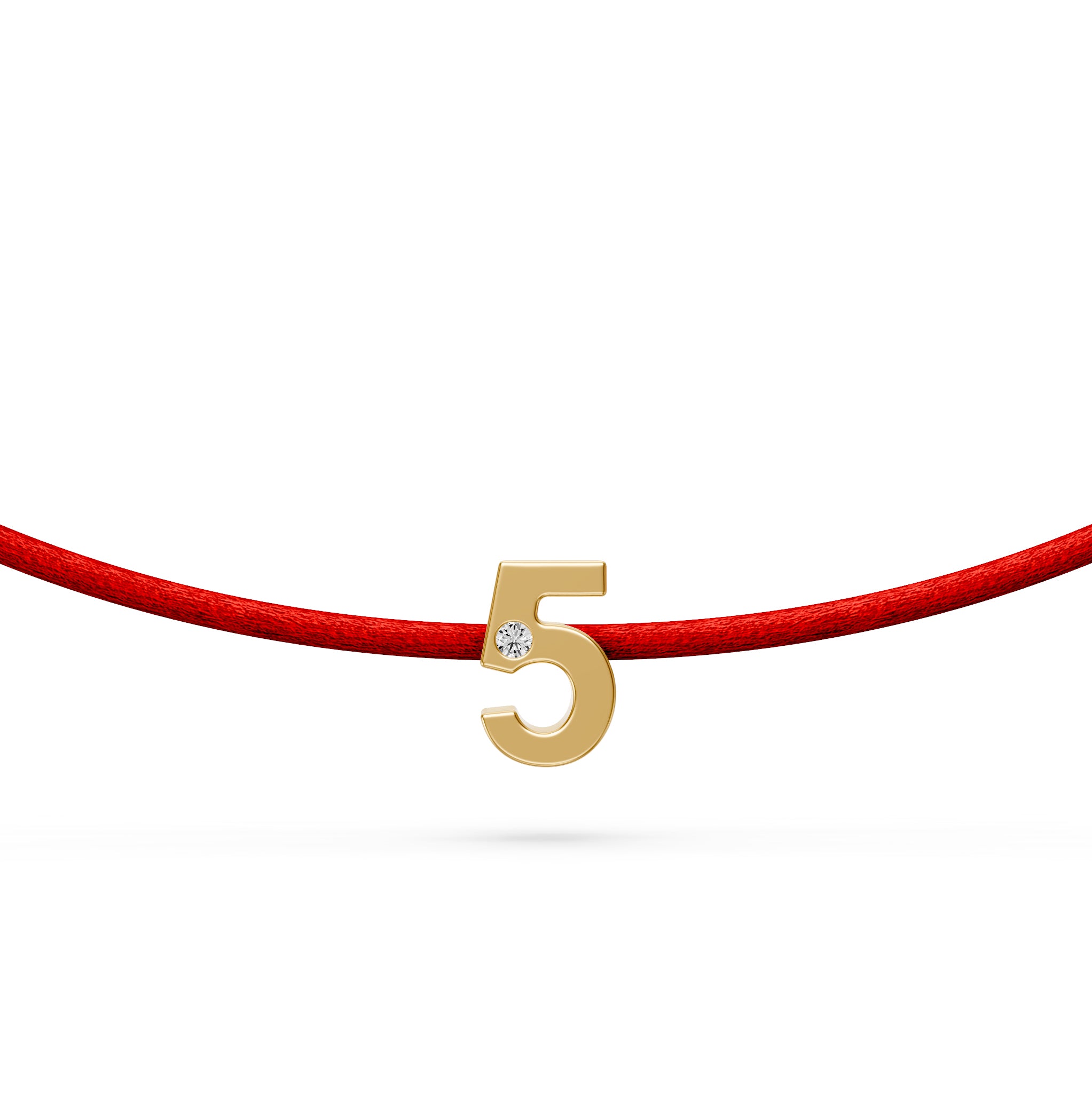 String Bracelet with Diamond in Yellow Gold Number "5"