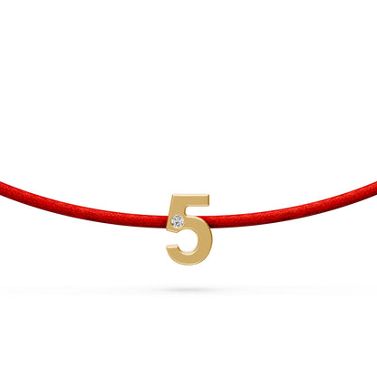String Bracelet with Diamond in Yellow Gold Number "5"