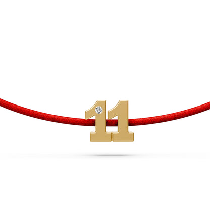 Siūlo apyrankė su geltonu auksu ir deimantu "Skaičius 11"