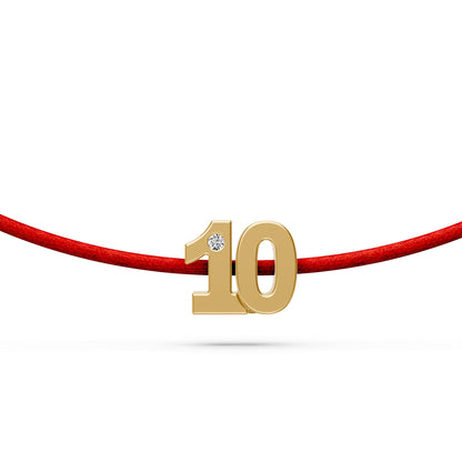 Siūlo apyrankė su geltonu auksu ir deimantu "Skaičius 10"