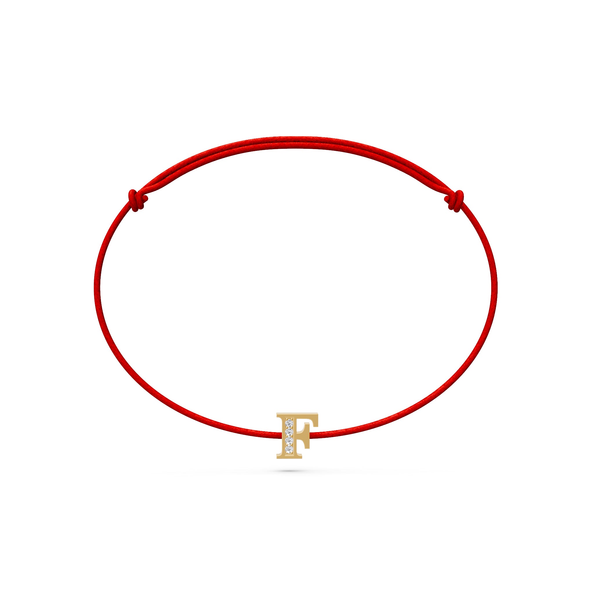 String Bracelet with Diamond in Yellow Gold "F" Letter