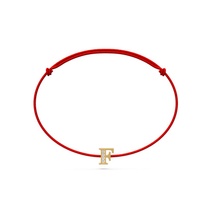 String Bracelet with Diamond in Yellow Gold "F" Letter