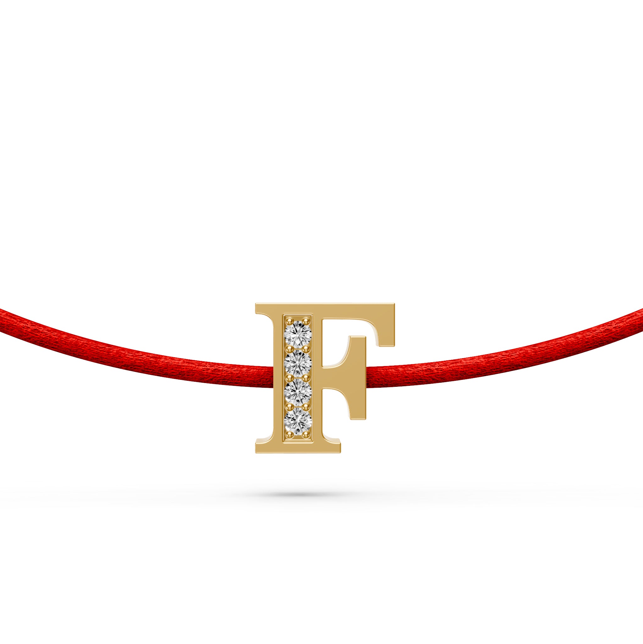 String Bracelet with Diamond in Yellow Gold "F" Letter
