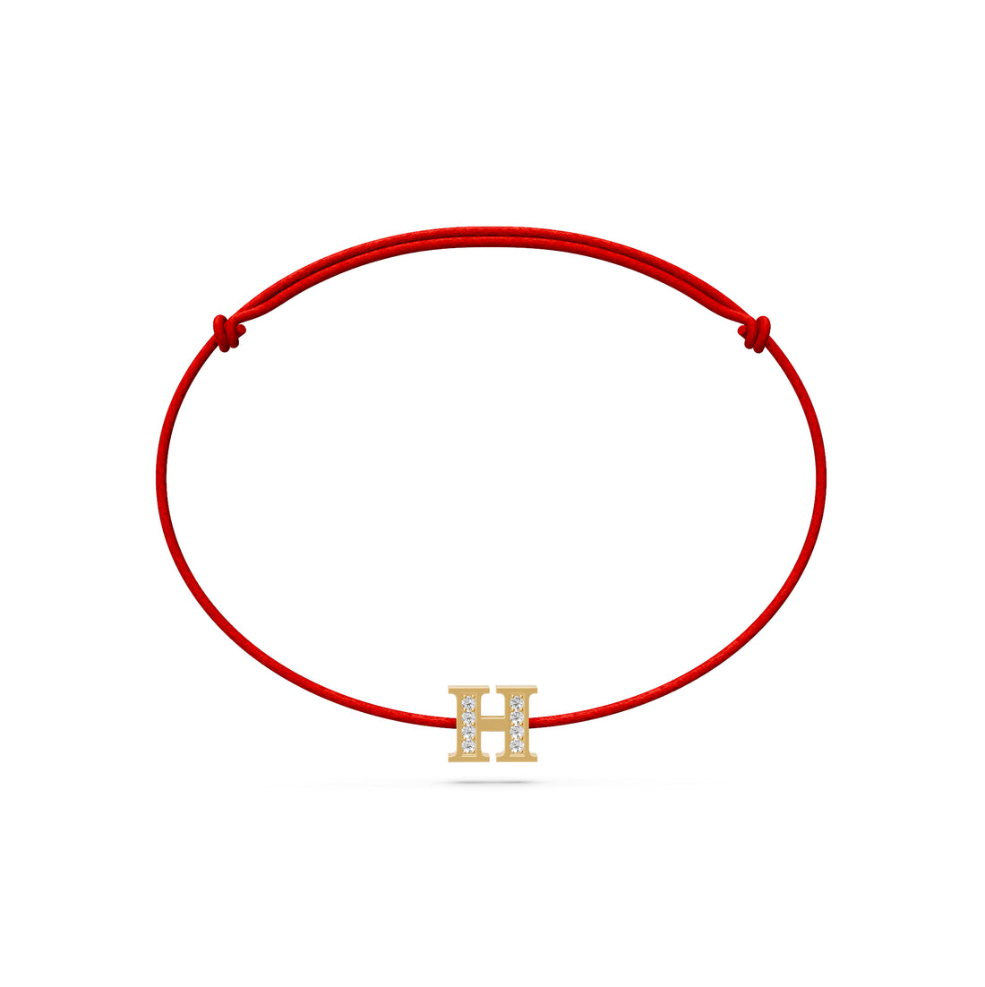 String Bracelet with Diamond in Yellow Gold H Letter