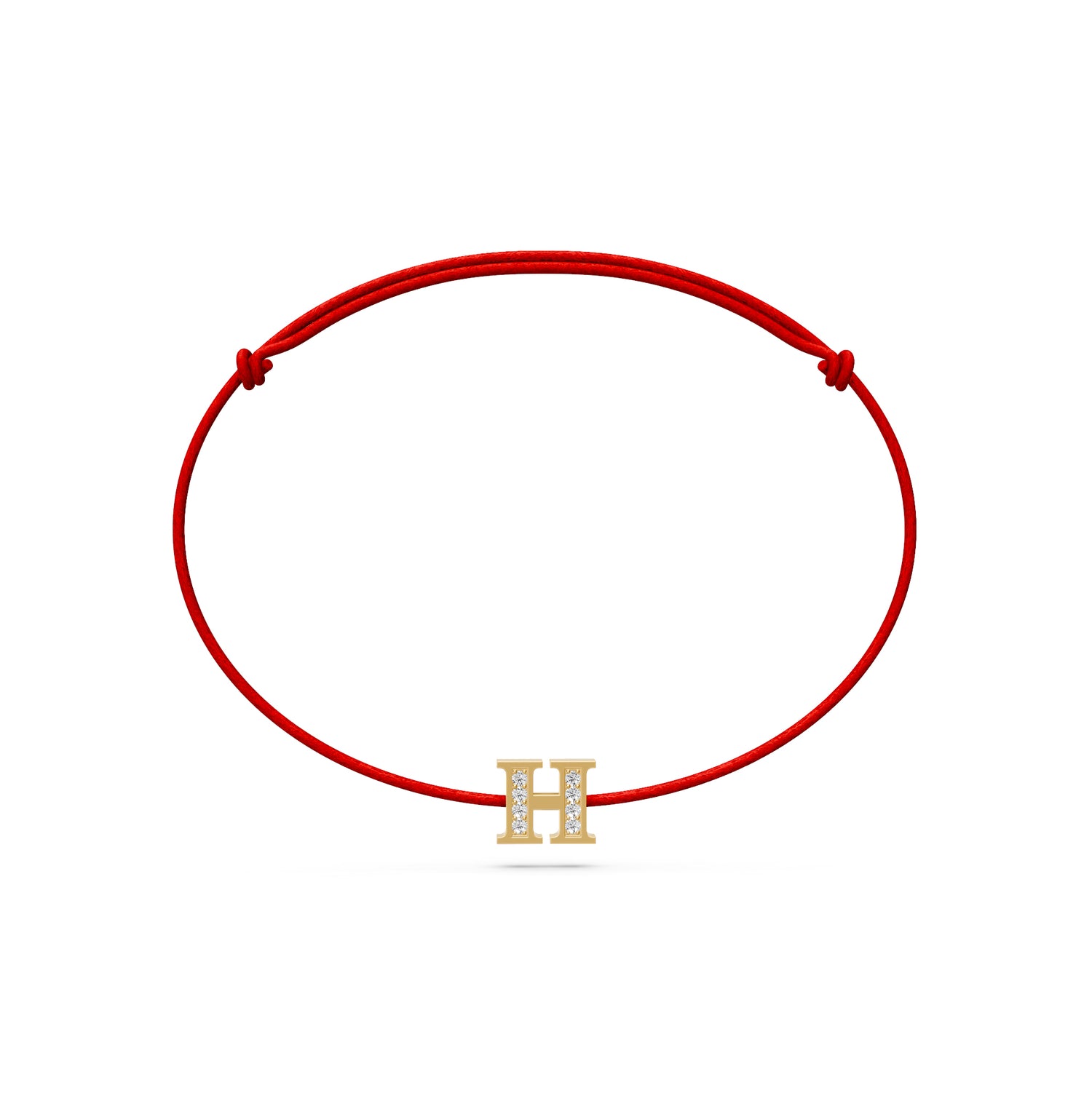 String Bracelet with Diamond in Yellow Gold H Letter