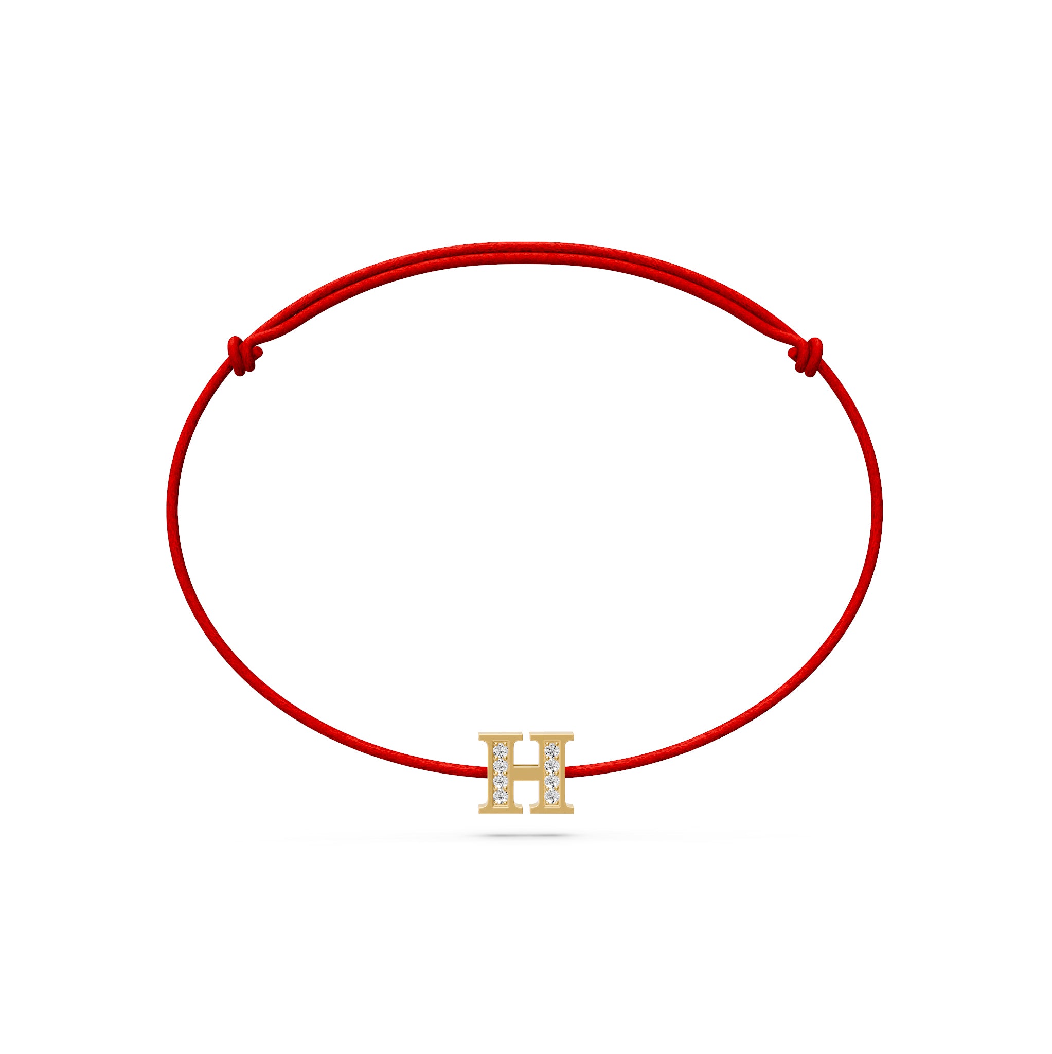 String Bracelet with Diamond in Yellow Gold H Letter