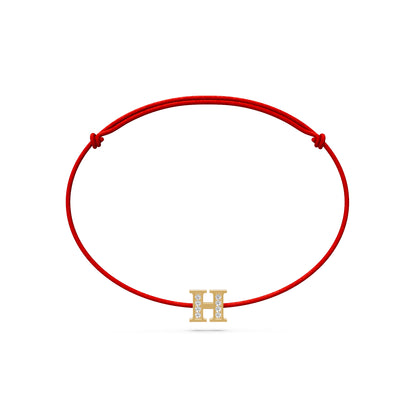 String Bracelet with Diamond in Yellow Gold H Letter