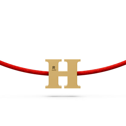 String Bracelet with Diamond in Yellow Gold H Letter