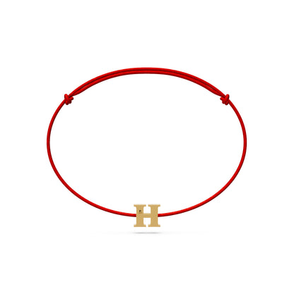 String Bracelet with Diamond in Yellow Gold H Letter