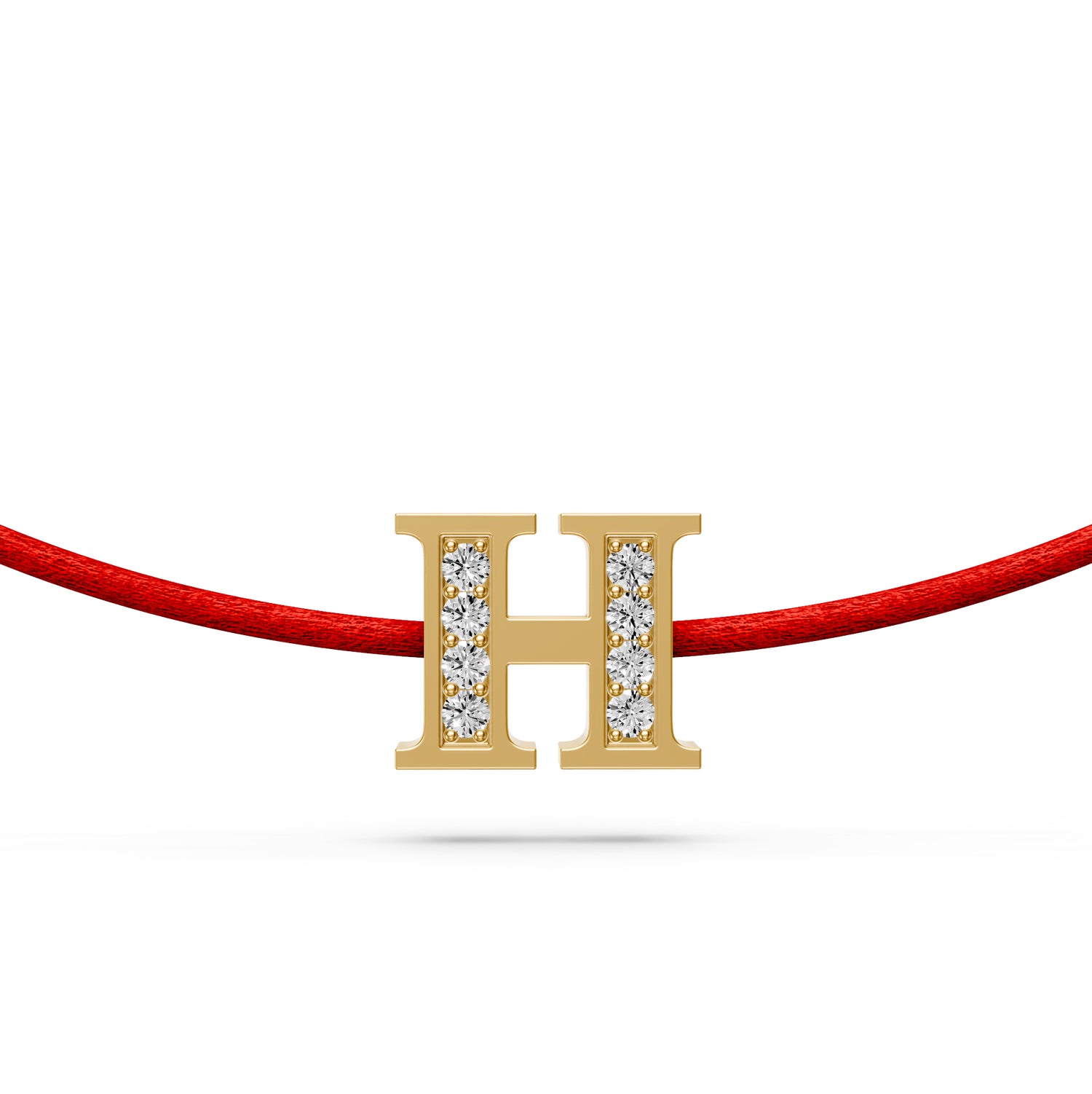 String Bracelet with Diamond in Yellow Gold H Letter