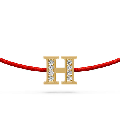 String Bracelet with Diamond in Yellow Gold H Letter