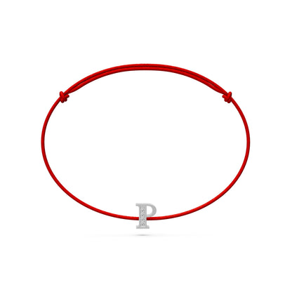 Siūlo apyrankė su baltu auksu ir deimantu "Raidė P"
