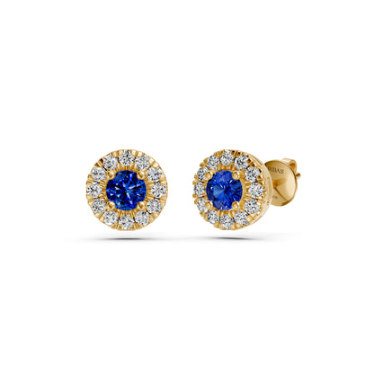 Blue Sapphire and Diamonds Earrings in Yellow Gold