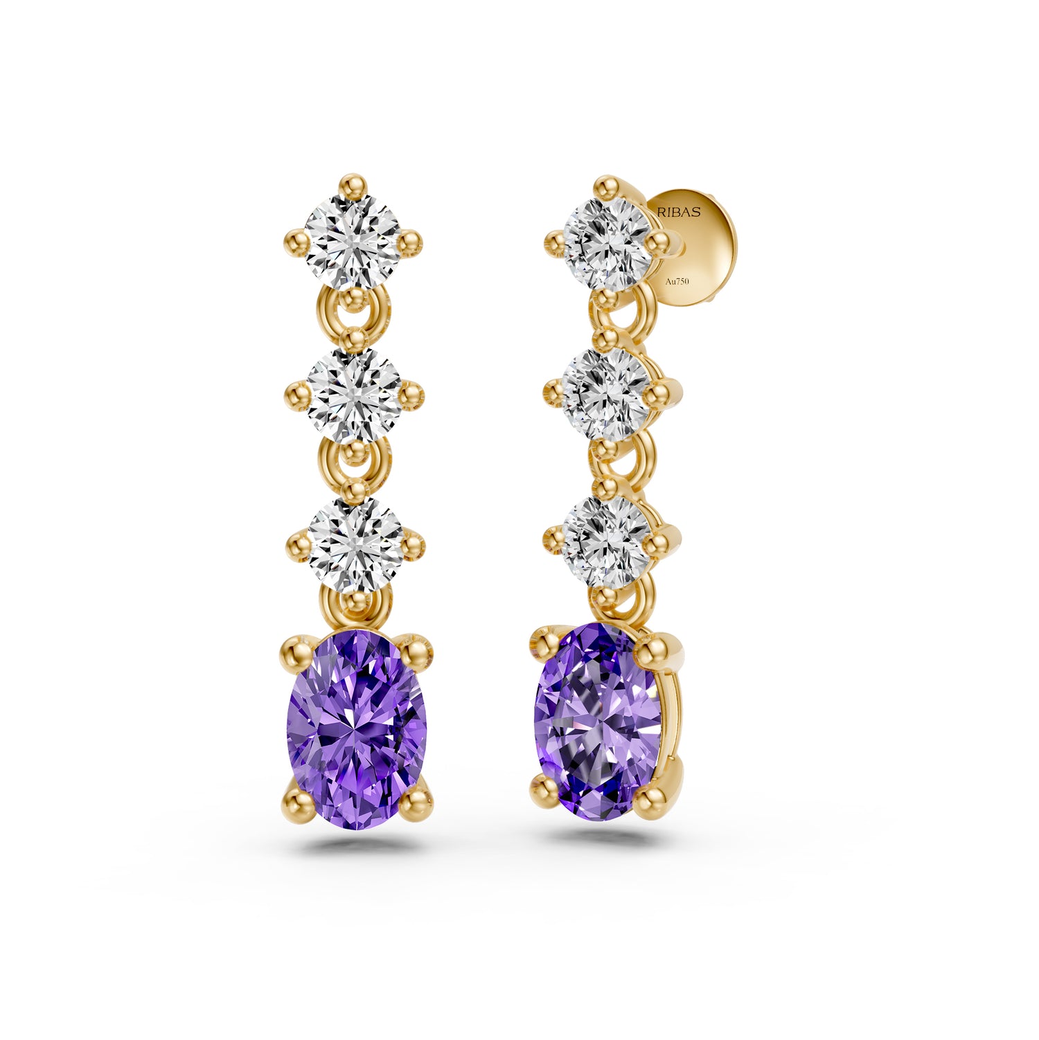 Tanzanite and Diamond Earrings in Yellow Gold