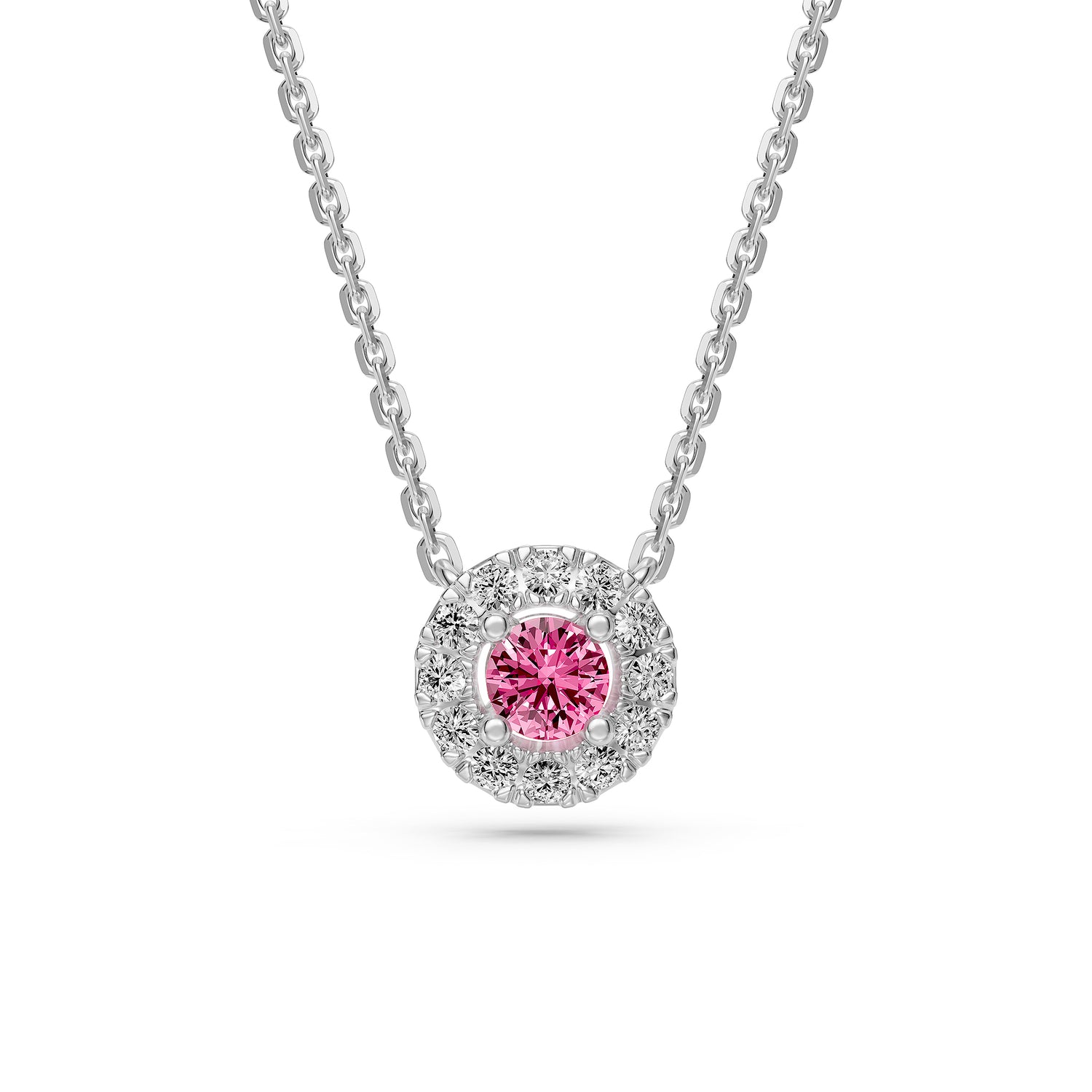Pink Sapphires and Diamond Halo Necklace