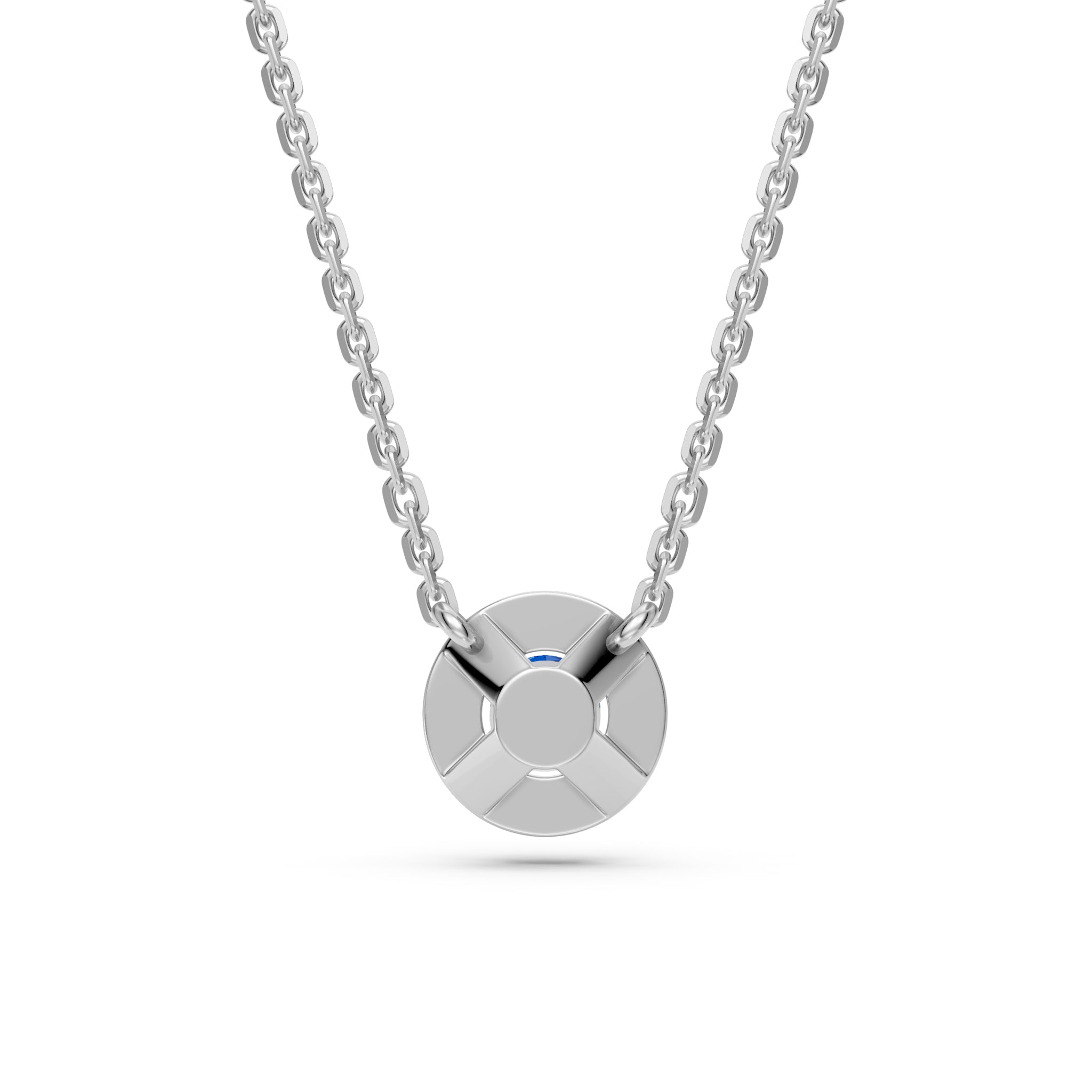 Balto aukso kaklo papuošalas su mėlynu safyru ir deimantais