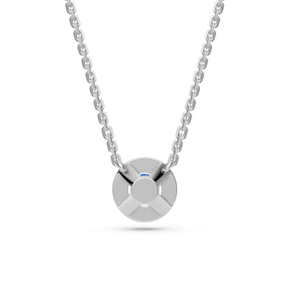 Balto aukso kaklo papuošalas su mėlynu safyru ir deimantais