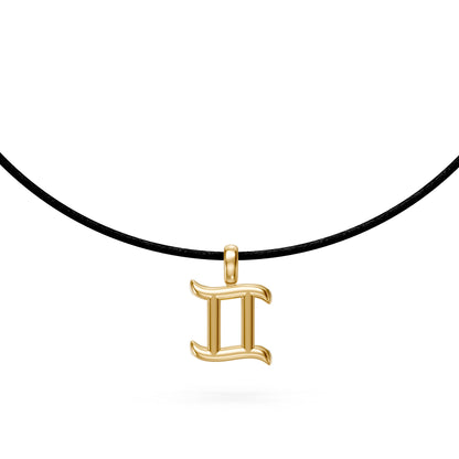 Geltono aukso kaklo papuošalas su zodiako ženklu Dvyniai ir deimantais
