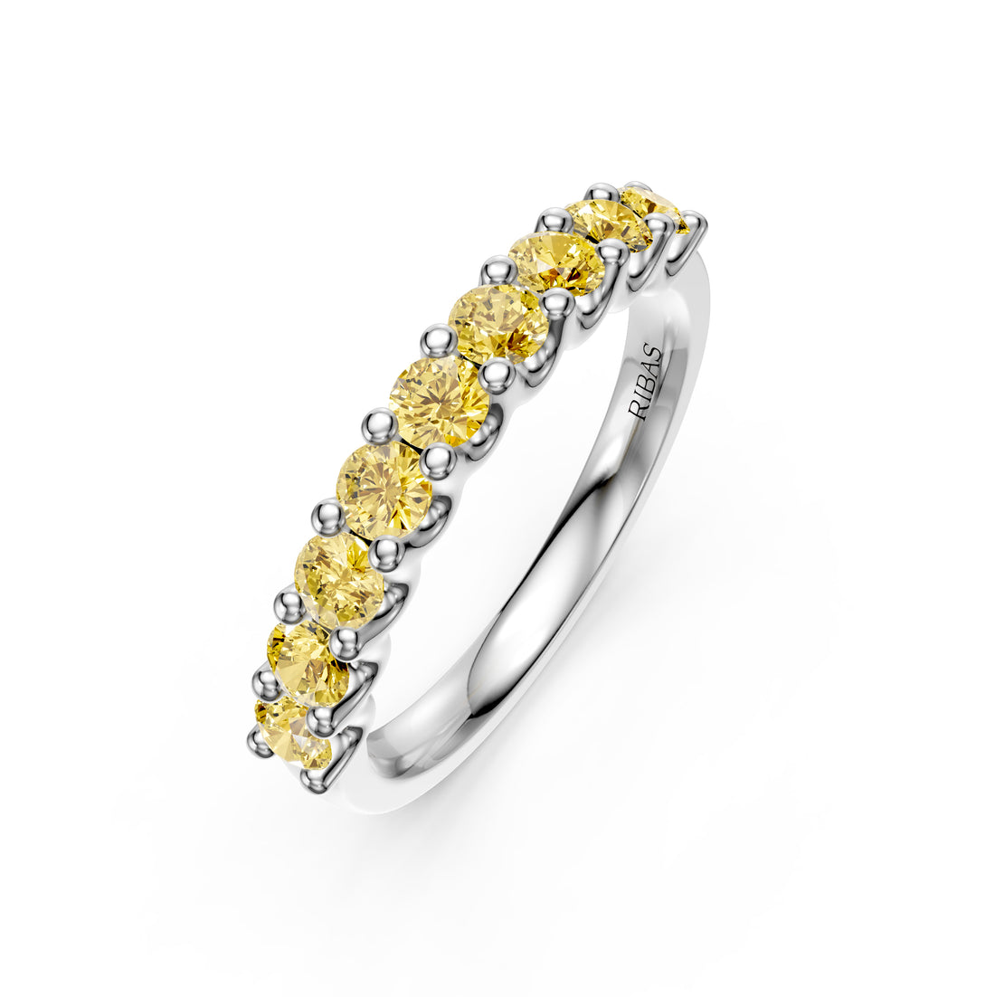 Yellow Sapphire Band Ring in White Gold