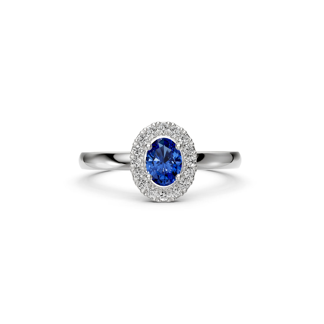 Diamond Ring with Blue Sapphire in White Gold