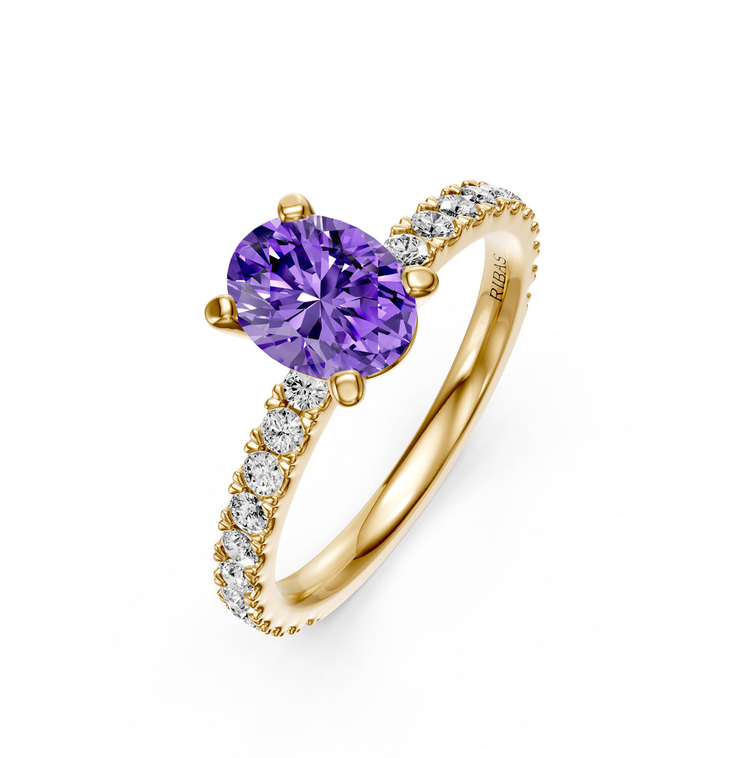 Diamond Ring with Tanzanite in Yellow Gold