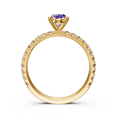 Diamond Ring with Tanzanite in Yellow Gold