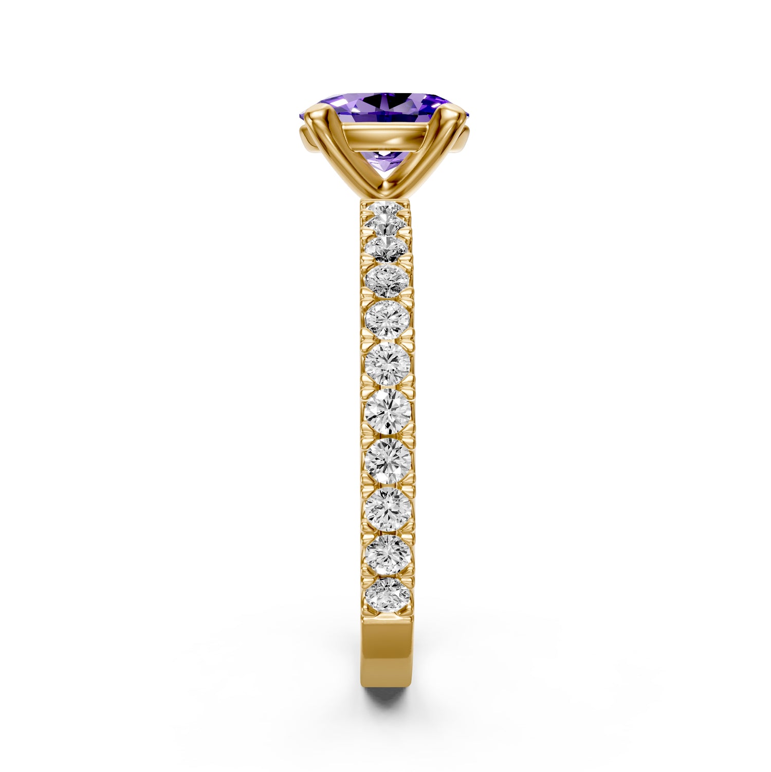Diamond Ring with Tanzanite in Yellow Gold