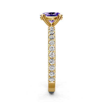 Diamond Ring with Tanzanite in Yellow Gold