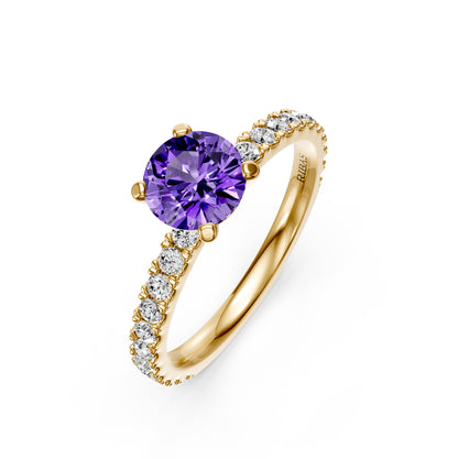 Diamond Ring with Tanzanite in Yellow Gold