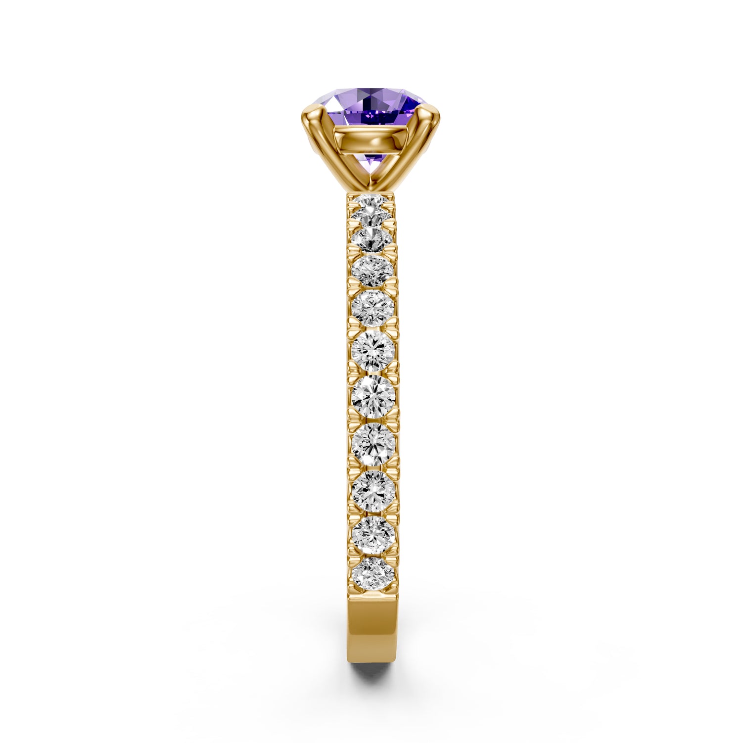 Diamond Ring with Tanzanite in Yellow Gold