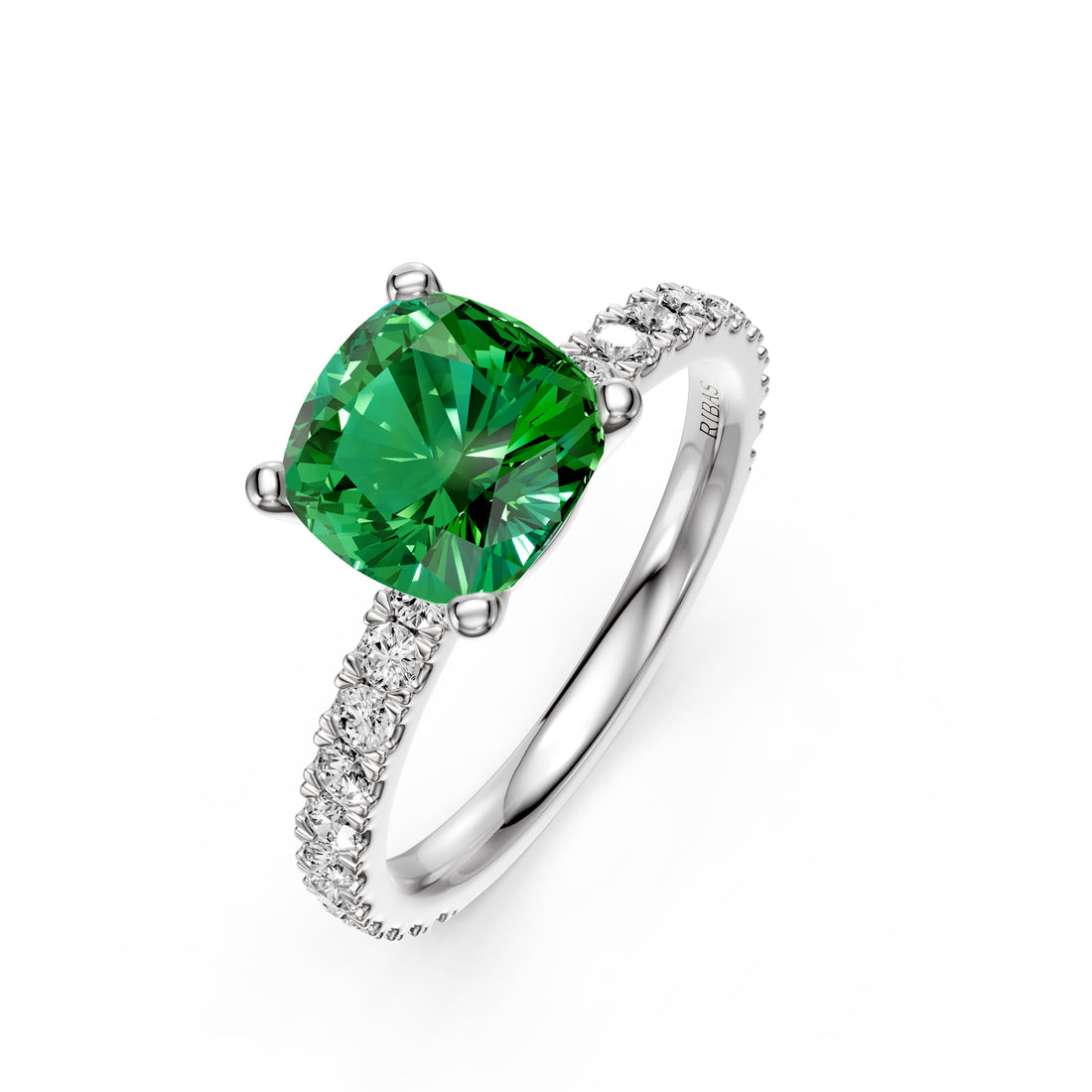 Diamond Ring with Tsavorites in White Gold