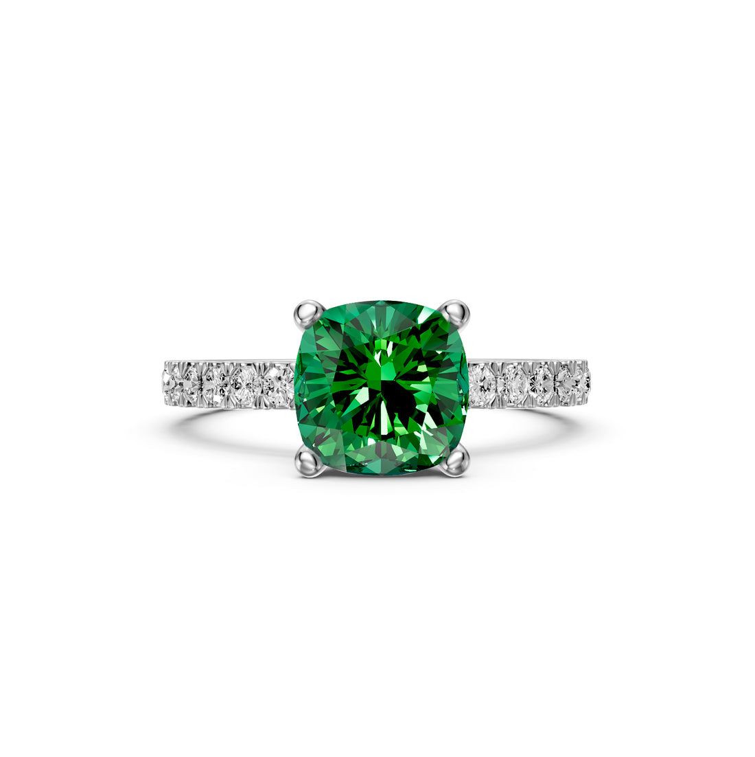 Diamond Ring with Tsavorites in White Gold