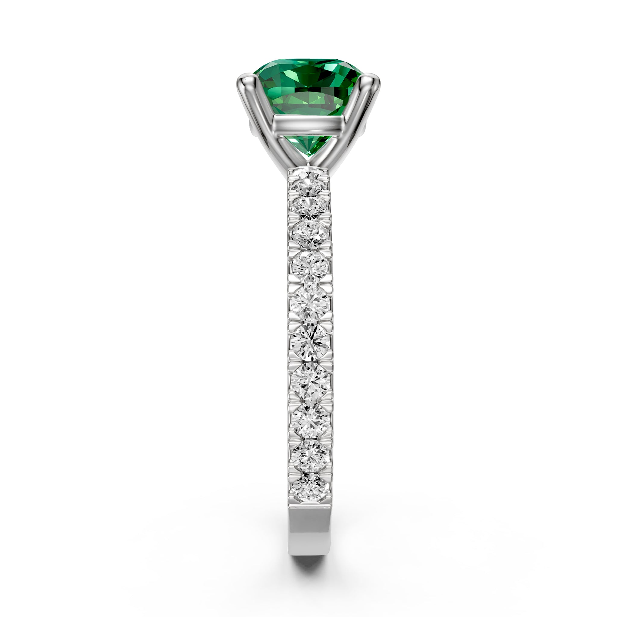 Diamond Ring with Tsavorites in White Gold