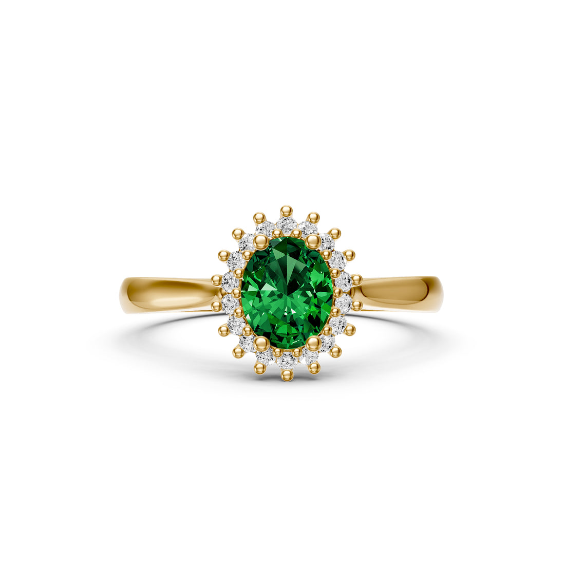 Diamond Ring with Tsavorite in Yellow Gold