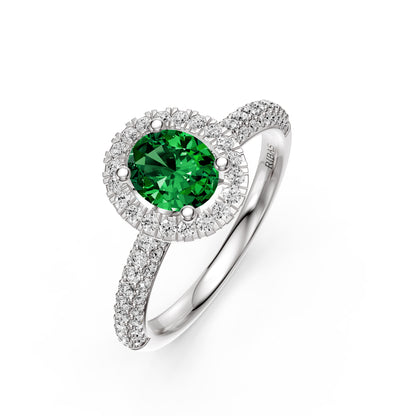 Diamond Ring with Tsavorite in White Gold