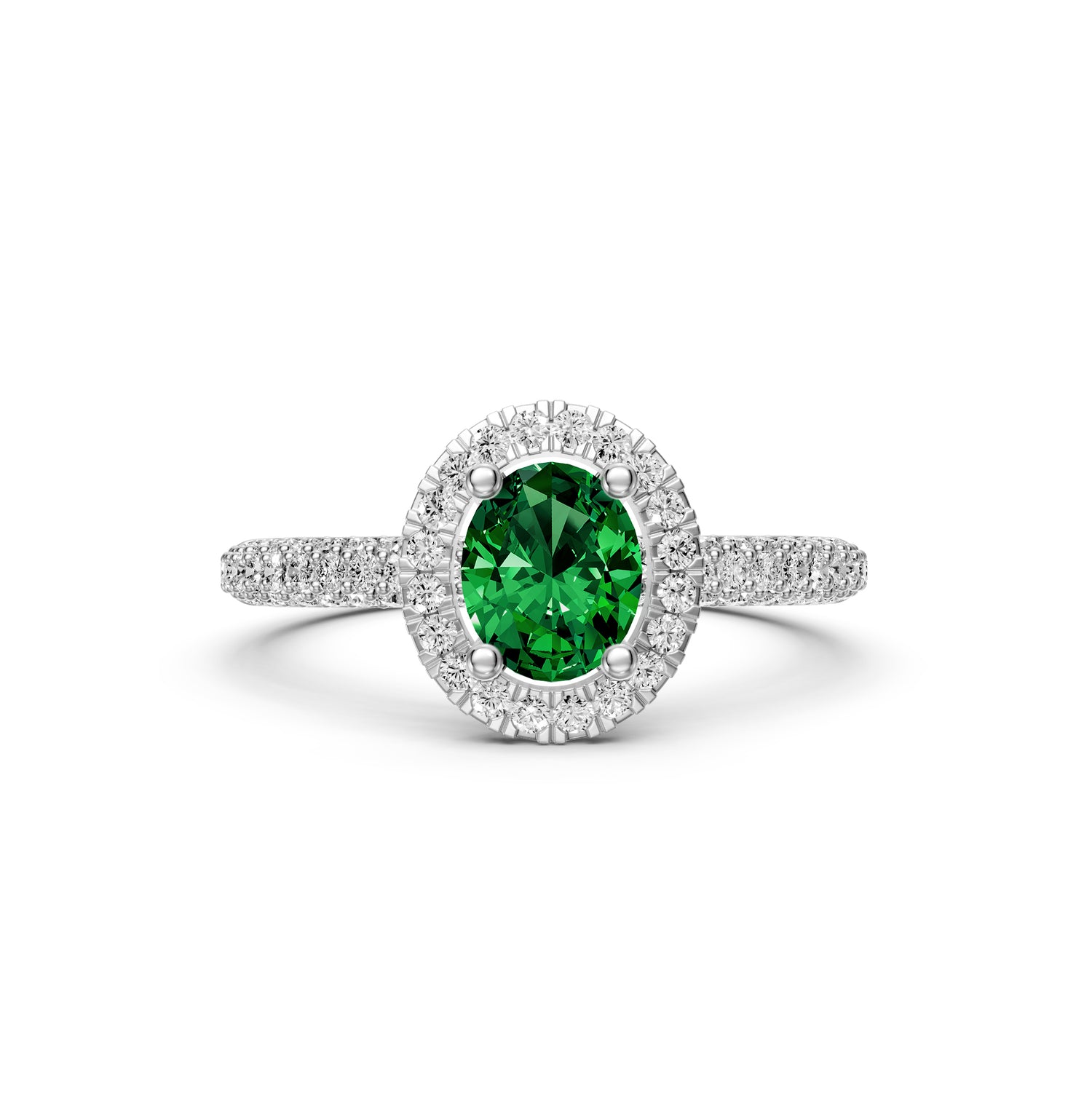 Diamond Ring with Tsavorite in White Gold