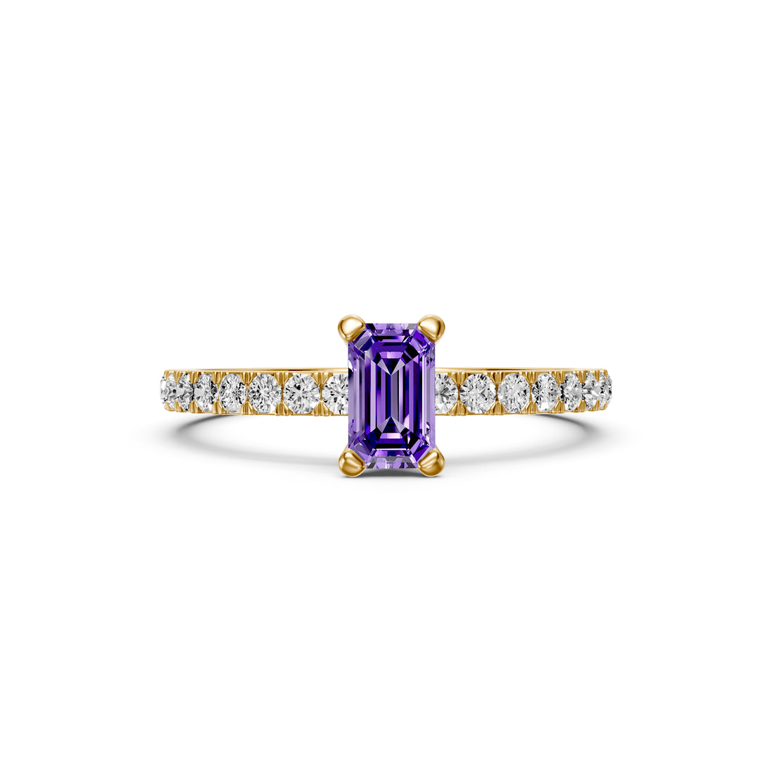 Diamond Ring with Tanzanite in Yellow Gold